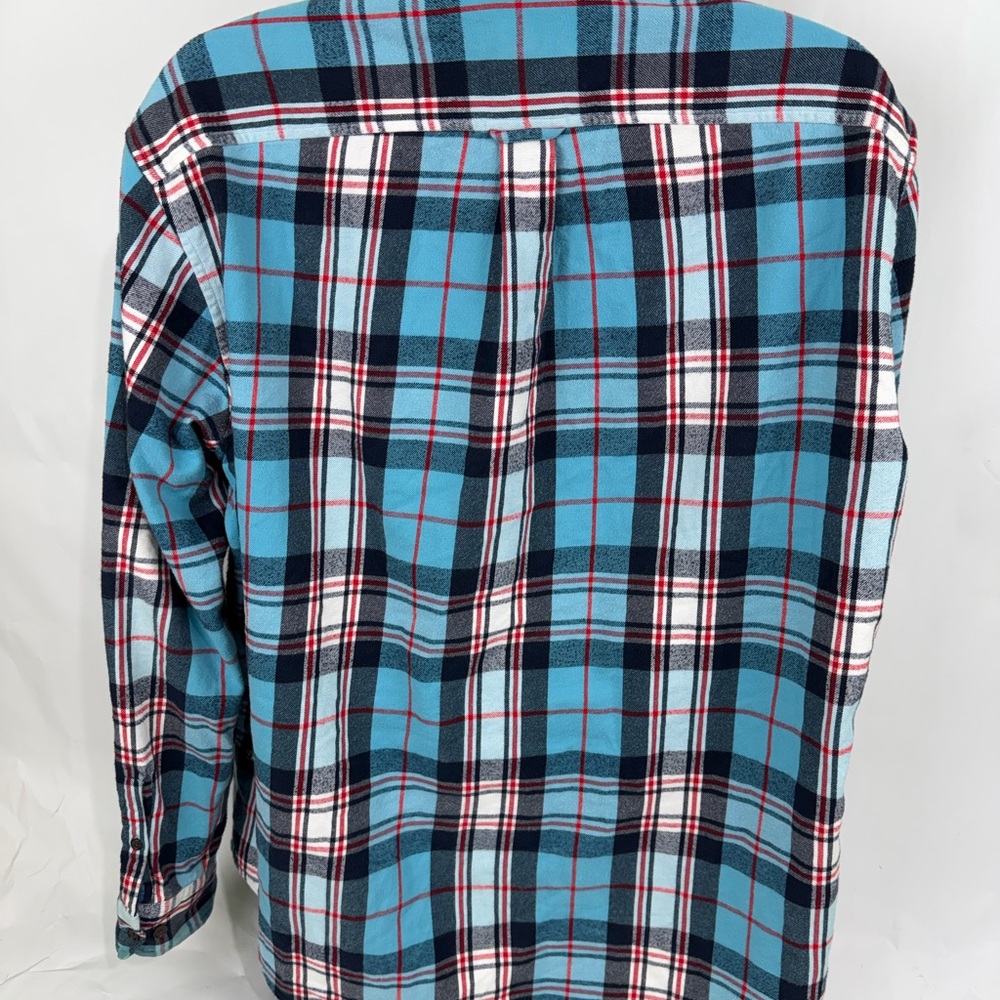 Lands End Flannel Shirt Button Down Men's  XL Paid Blue Heavy Weight 17.5 Neck - Picture 5 of 7